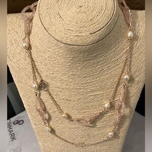 PACIFIC PEARLS AUTHENTIC 18K ROSE GOLDFILLED SWAROVSKI CRYSTAL & PEARL NECKLACE
